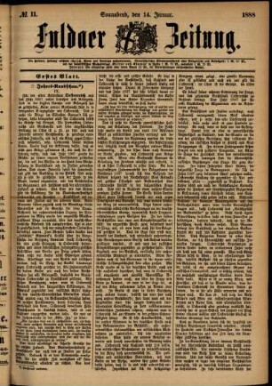 Erste Ausgabe vom Samstag, den 14. Januar 1888.