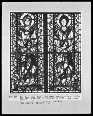 Fenster H I, Gelbes Laubwerkfenster. Felder: Sankt Thomas und Sankt Johannes