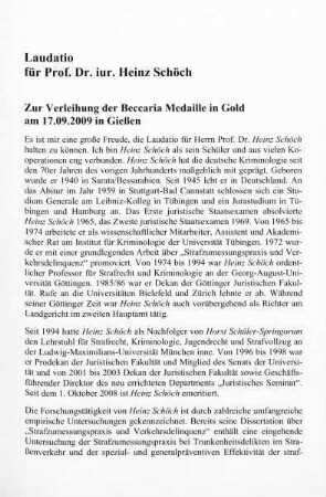 265-270, Laudatio für Professor Dr. Heinz Schöch