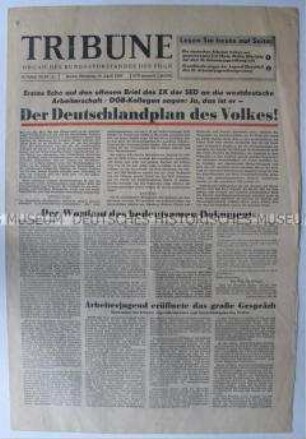 Tageszeitung des FDGB "Tribüne" zum "Deutschlandplan des Volkes"