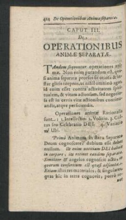 Caput III. De Operationibus Animae Separatae.