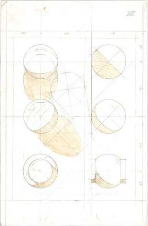 Lange, Ludwig; Darstellende Geometrie - Schattenwurf an der Kugel u. Kugel mit Zylinder (Ansichten)