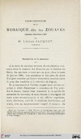 Sér. 3: Description de la moasїque dite des Zouaves : récemment découvertes à Sétif