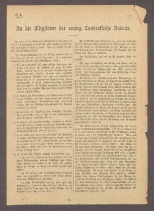"An die Mitglieder der evang. Landeskirche Badens"