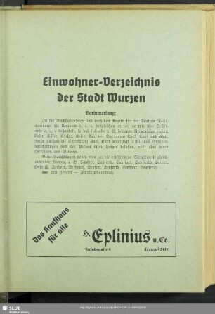 Einwohnerverzeichnis : Einwohner-Verzeichnis der Stadt Wurzen