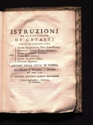 Istruzioni Per la rinnovazione de' Catasti