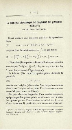 La solution géométrique de l'équation du quatrième degré.
