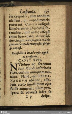 Constantia in adversis aeque ac prosperis. Caput. XVII.