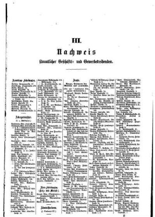 III. Nachweis sämmtlicher Geschäfts= und Gewerbetreibenden