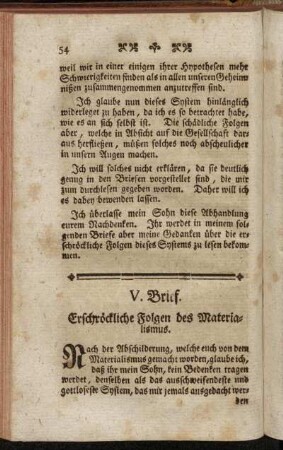 V. Brief. Erschröckliche Folgen des Materialismus.