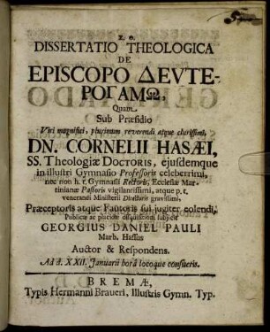 Dissertatio Theologica De Episcopo Deuterogamo