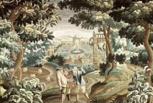 Begrüßungsszene vor einem Landschaftsgarten