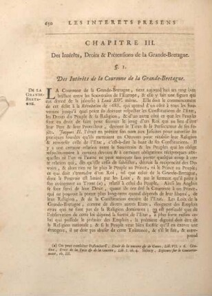 Chapitre III. Des Intérets, Droits & Prétensions de la Grande-Bretagne.