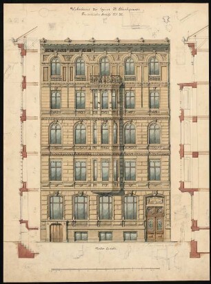 Wohnhaus B. Abenhausen, Berlin-Mitte: Vorderansicht, 2 Fassadenschnitte vertikal