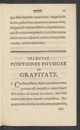 Selectae Positiones Physicae De Gravitate