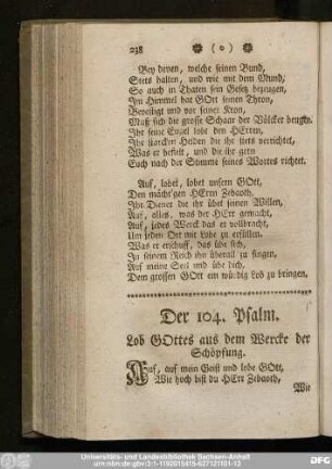 Der 104. Psalm. Lob Gottes aus dem Wercke der Schöpfung.