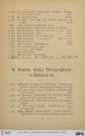 B. Gemälde, Stichem Photographieen in Rahmen etc. (Nr. 473- 514)