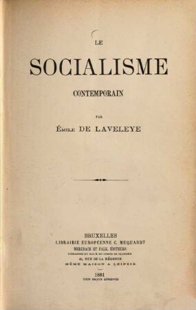Le socialisme contemporain