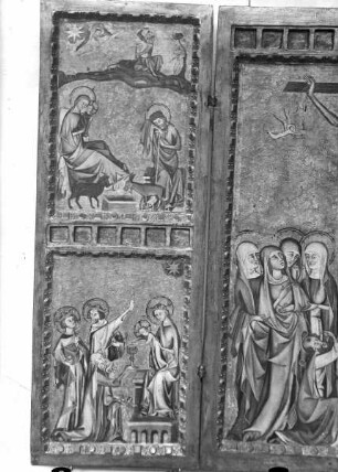 Flügelaltärchen mit Kreuzigung — Geburt Christi und Anbetung der Könige