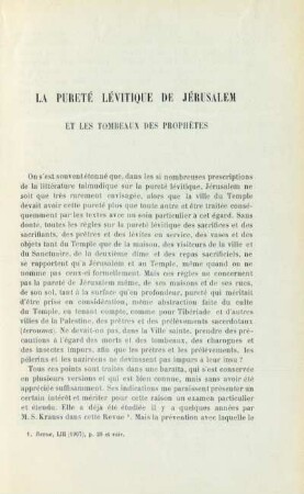 La pureté lévitique de Jérusalem et les tombeaux des Prophètes