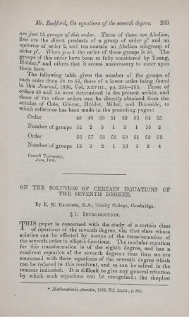 On the solution of certain equations of the seventh degree.