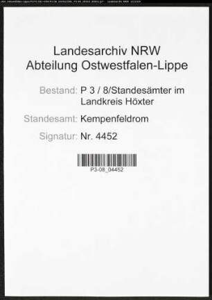 Sterberegister Standesamt Kempenfeldrom