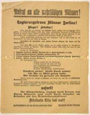Programmatischer Aufruf der Arbeitsstelle Berliner Studenten zu den Waffen anlässlich der Berliner Märzkämpfe