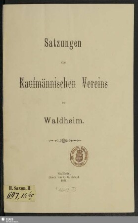 Satzungen des Kaufmännischen Vereins zu Waldheim