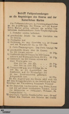 Betrifft Feldpostsendungen [...]