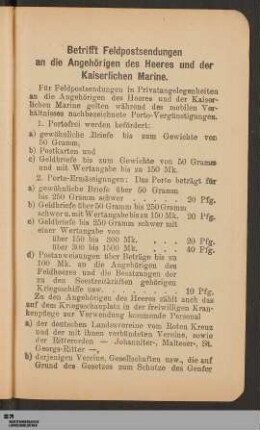 Betrifft Feldpostsendungen [...]