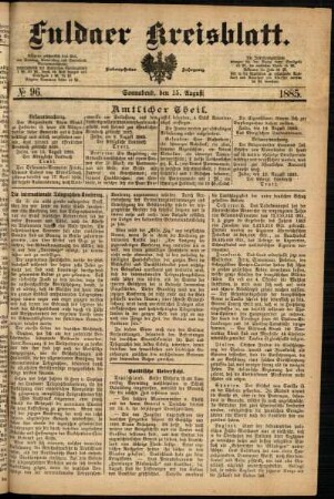 Ausgabe vom Samstag, den 15. August 1885.