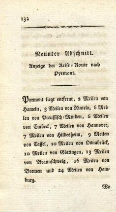 Neunter Abschnitt. Anzeige der Reise-Route nach Pyrmont.