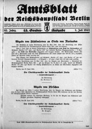 45. Sonderausgabe, 1. Juli 1941