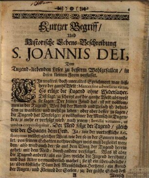 Leben, Tod und Wunder-Werck deß Heiligen Ioannis Dei, Stiffters deß H. Ordens FF. Misericordiae ...