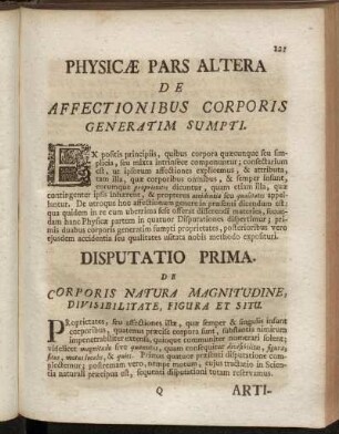 Pars Altera De Affectionibus Corporis Generatim Sumpti.