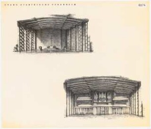 Evangelische Stadtkirche Pforzheim: Perspektivische Innenansicht Orgel und Altar (vgl. Inv.Nr. 38072)
