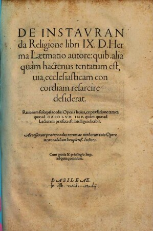 De Instavranda Religione : libri IX ; Accesserunt praeterea duo ... Indices