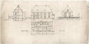 Döllgast, Hans; München, Ferdinand Maria Str.; Wohnhaus Martin Rid - Grundriss; Querschnitt; Ansichten