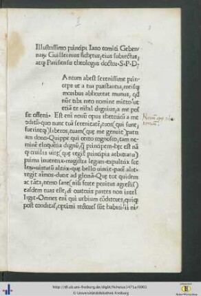 Illustrissimo principi Iano comiti Gebennarum Guillermus Fichetus ...