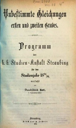 Unbestimmte Gleichungen ersten und zweiten Grades