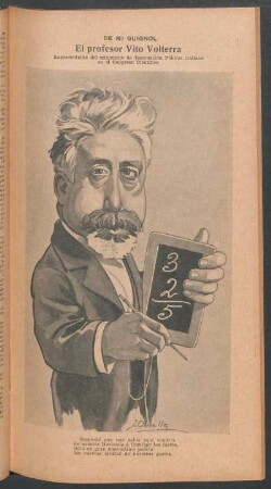 El profesor Vito Volterra, representante del ministerio de Instrucción Pública italiano en el Congreso Científico - [Caricatura] : De mi Guignol