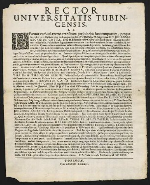 Rector Universitatis Tubingensis, L. S.