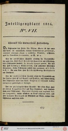 Intelligenzblatt Nro. VII