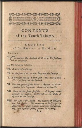 Contents of the Tenth Volume