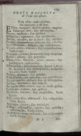 Breve Raccolta de' Verbi più usitati
