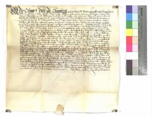 Christoph, Herr zu Limpurg, Reichserbschenk, belehnt Hans Huber, Bürger und des Rats zu Gmünd, als Träger des Magistrats zu Gmünd, mit der Überschlagmühle zu Gmünd.