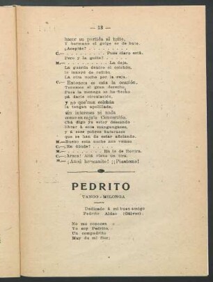 Pedrito : Tango - milonga. Dedicado a mi buen amigo Pedrito Aldao (Gálvez)