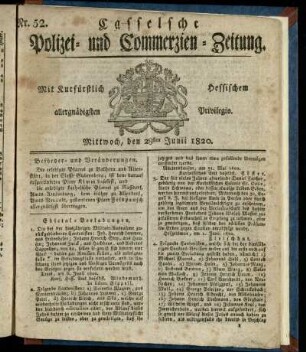 Nr. 52, Mittwoch, den 28sten Junii 1820