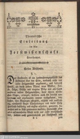 Theoretische Einleitung in die Forstwissenschaft überhaupt