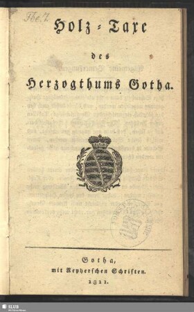 Holz-Taxe des Herzogthums Gotha